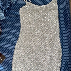 Silver beaded mini dress